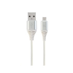 GEMBIRD Kabel CABLEXPERT USB 2.0 AM na MicroUSB (AM BM), 1m, opletený, bílo-stříbrný, blister, PREMIUM QUALITY