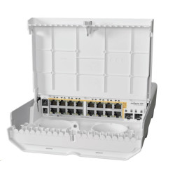 MikroTik Cloud Router Switch CRS318-16P-2S+OUT, 800MHz CPU, 256MB, 16x10 100 1000 (PoE-out),2xSFP+, vč.L5, venkovní