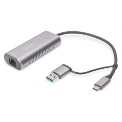 DIGITUS USB Type-C™ Gigabit Ethernet Adapter 2.5G, USB-C™ + USB A (USB3.1 3.0)