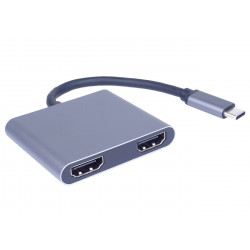 PremiumCord MST adaptér USB-C na 2x HDMI, USB3.0, PD, rozlišení 4K a FULL HD 1080p