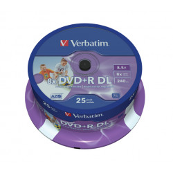 VERBATIM DVD+R DoubleLayer 8,5GB 8x Inkjet printable 25pack spindle