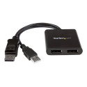 StarTech.com 2-Port Multi Monitor Adapter, DisplayPort 1.2 MST Hub, Dual 4K 30Hz or 1080p, USB Bus Powered, Video Splitter for Extended Desktop Mode on Windows Only, DP to 2x DP MST Hub - Multi Stream Transport (MSTDP122DP) - Separátor video - 2 x DisplayPort - desktop - pro P N: SV231DPU34K