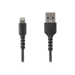 StarTech.com 6 ft(2m) Durable Black USB-A to Lightning Cable, Heavy Duty Rugged Aramid Fiber USB Type A to Lightning Charger Sync Power Cord, Apple MFi Certified iPad iPhone 12 Pro Max - iPhone 7 8 11 11 Pro - Kabel Lightning - USB s piny (male) rovné do Lightning s piny (male) rovné - 2 m - dvojnásobne stínený - cerná