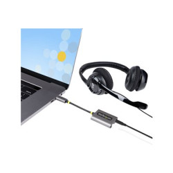 StarTech.com USB-C Headphone Splitter, USB Type C Dual Headset Adapter w Microphone Input, USB C to 3.5mm Adapter Earphone Dongle, USB C to Audio Jack Aux Output - Mic and Headset Controls, Built-in 24-bit DAC (USBC-AUDIO-SPLITTER) - Audio separátor - 24 pin USB-C s piny (male) rovné do mini jack se zdírkami (female) rovné - 7 cm - cerná, šedá space gray
