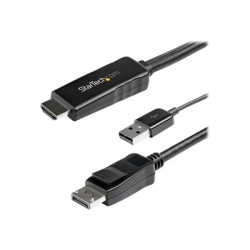 StarTech.com 2m (6ft) HDMI to DisplayPort Cable 4K 30Hz, Active HDMI 1.4 to DP 1.2 Adapter Converter Cable with Audio, USB Powered, Mac & Windows, HDMI Laptop to DP Monitor, Male Male - Built-In USB Cable - Video kabel - HDMI, USB (pouze napájení) s piny (male) do DisplayPort s piny (male) - 2 m - cerná - podporuje 4K, aktivní