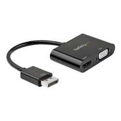 StarTech.com DisplayPort to HDMI VGA Adapter, DisplayPort 1.2 HBR2 to HDMI 2.0 (4K 60Hz) or VGA 1080p Converter Dongle, DP to HDMI or VGA Monitor Adapter, Digital Video Display Adapter - Multiport Video Dongle (DP2VGAHD20) - Video adaptér - DisplayPort s piny (male) do HD-15 (VGA), HDMI se zdírkami (female) - 23.2 cm - cerná - podporuje 4K