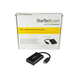 StarTech.com USB C to HDMI 2.0 Adapter with Power Delivery, 4K 60Hz USB Type-C to HDMI Display Monitor Video Converter, 60W PD Pass-Through Charging Port, Thunderbolt 3 Compatible, Black - USB-C Display Adapter (CDP2HDUCP) - Video adaptér - 24 pin USB-C s piny (male) do HDMI, USB-C (pouze napájení) se zdírkami (female) - cerná - USB Power Delivery (60W), podpora 4K60Hz (4096 x 2160)