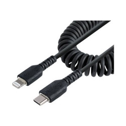 StarTech.com 50cm 20in USB C to Lightning Cable, MFi Certified, Coiled iPhone Charger Cable, Black, Durable and Flexible TPE Jacket Aramid Fiber, Heavy Duty Coil Charging Cable - Rugged USB Lightning Cable - Kabel Lightning - 24 pin USB-C s piny (male) do Lightning s piny (male) - 50 cm - cerná - svinutý