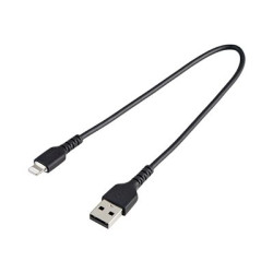 StarTech.com 12 in(30cm) Durable Black USB-A to Lightning Cable, Heavy Duty Rugged Aramid Fiber USB Type A to Lightning Charger Sync Power Cord, Apple MFi Certified iPad iPhone 12 Pro Max - iPhone 7 8 11 11 Pro - Kabel Lightning - USB s piny (male) do Lightning s piny (male) - 30 cm - cerná