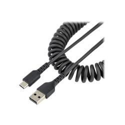 StarTech.com 3ft (1m) USB A to C Charging Cable, Coiled Heavy Duty Fast Charge & Sync USB-C Cable, High Quality USB 2.0 A to Type-C, Rugged Aramid Fiber, TPE, 3A, S20, iPad, Pixel - Durable Male to Male USB, Black - USB kabel - USB (M) do 24 pin USB-C (M) - USB 2.0 - 3 A - 1 m - svinutý - cerná