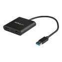 StarTech.com USB 3.0 to Dual HDMI Adapter, 1x 4K 30Hz & 1x 1080p, External Video & Graphics Card, USB Type-A to HDMI Dual Monitor Display Adapter Dongle, Supports Windows Only, Black - USB to Dual HDMI Adapter (USB32HD2) - Kabel adaptéru - kompatibilní s TAA - USB typ A s piny (male) do HDMI se zdírkami (female) - 25 cm - cerná - podpora 4K30Hz (3840 x 2160) - pro P N: HDDVIMM3, HDMM12, HDMM15, HDMM1MP, HDMM2MP, HDMM3, HDMM3MP, HDMM50A, HDMM6, HDPMM50