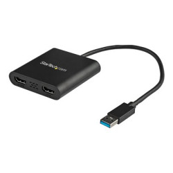 StarTech.com USB 3.0 to Dual HDMI Adapter, 1x 4K 30Hz & 1x 1080p, External Video & Graphics Card, USB Type-A to HDMI Dual Monitor Display Adapter Dongle, Supports Windows Only, Black - USB to Dual HDMI Adapter (USB32HD2) - Kabel adaptéru - kompatibilní s TAA - USB typ A s piny (male) do HDMI se zdírkami (female) - 25 cm - cerná - podpora 4K30Hz (3840 x 2160) - pro P N: HDDVIMM3, HDMM12, HDMM15, HDMM1MP, HDMM2MP, HDMM3, HDMM3MP, HDMM50A, HDMM6, HDPMM50