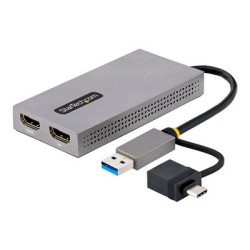 StarTech.com USB to Dual HDMI Adapter, USB A C to 2x HDMI Monitors (1x 4K 30Hz, 1x 1080p), Integrated USB-A to C Dongle, 4in 11cm Cable, Windows & macOS - USB 3.0 to HDMI Multi-Monitor Display Adapter for Laptop (107B-USB-HDMI) - Video adaptér - USB typ A, 24 pin USB-C s piny (male) do 2 x 19 pin HDMI Type A se zdírkami (female) - šedá - podporuje 4K