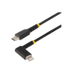 StarTech.com 3ft (1m) Durable USB-C to Lightning Cable - Right-Angled Heavy Duty Aramid Fiber USB Type-C to Lightning Charging Sync Cord - Apple MFi Certified - Rugged iPhone Lightning Cable - Kabel Lightning - 24 pin USB-C s piny (male) do Lightning s piny (male) - 1 m - cerná