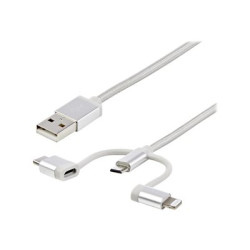 StarTech.com USB Multi Charging Cable - 3.3 ft 1m - Lightning USB-C Micro-USB - Braided - MFi Certified - USB 2.0 - 3 in 1 Charging (LTCUB1MGR) - Kabel USB - USB (M) do Micro USB typ B, Lightning, 24 pin USB-C (M) - 1 m - stríbrná