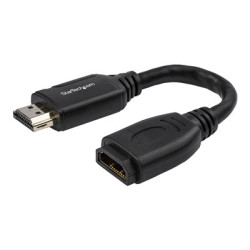 StarTech.com 6in High Speed HDMI Port Saver Cable with 4K 60Hz - Short HDMI 2.0 Male to Female Adapter Cable - Port Extender (HD2MF6INL) - Prodlužovací kabel HDMI - HDMI s piny (male) rovné do HDMI se zdírkami (female) rovné - 15.2 cm - dvojnásobne stínený - cerná - podporuje 4K