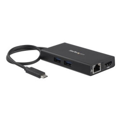 StarTech.com USB-C Multiport Adapter, USB-C Travel Docking Station with 4K HDMI, 60W Power Delivery Pass-Through, Ethernet (GbE), 2x USB-A 3.0 Hub, Portable Mini USB Type-C Dock for Laptop - Portable USB-C Dock (DKT30CHPD) - Video adaptér - kompatibilní s TAA - 24 pin USB-C s piny (male) do RJ-45, HDMI, USB typ A, 24 pin USB-C se zdírkami (female) - 9.6 cm - cerná - podporuje 4K, USB Power Delivery (60W) - pro P N: ARMPIVOT, ARMPIVOTE, ARMPIVSTND, ARMSLIM, ARMUNONB