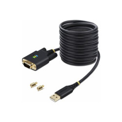 StarTech.com 10ft (3m) USB to Serial Adapter Cable, Interchangeable DB9 Screws Nuts, COM Retention, USB-A to DB9 RS232, FTDI IC, Level-4 ESD Protection, Windows macOS ChromeOS Linux - Rugged TPE Construction (1P10FFC-USB-SERIAL) - USB sériový kabel - USB (M) do DB-9 (M) - 3 m - cerná