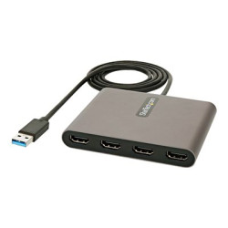 StarTech.com USB 3.0 to 4 HDMI Adapter, External Video & Graphics Card, USB Type-A to Quad HDMI Monitor Display Adapter Dongle, 1080p 60Hz, USB 3.0 to HDMI Adapter Video Converter, Windows - Multi Monitor Adapter - Kabel adaptéru - USB typ A s piny (male) do HDMI se zdírkami (female) - 1 m - šedá space gray - 1080p podpora 60 Hz