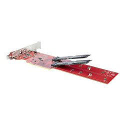StarTech.com Dual M.2 PCIe SSD Adapter Card, x8 x16 Dual NVMe or AHCI M.2 SSD to PCI Express 4.0, Up to 7.8GBps Drive, For 2242 2260 2280 22110mm PCIe M-Key M2 SSDs, Bifurcation Required - PC Linux Compatible (DUAL-M2-PCIE-CARD-B) - Adaptér rozhraní - M.2 - Rozširující slot na 2 X M.2 - M.2 Card - nízký profil - RAID 0, 1, JBOD - PCIe 4.0 x16 x8 - cervená