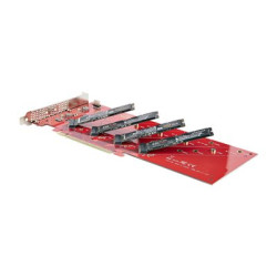 StarTech.com Quad M.2 PCIe Adapter Card, x16 Quad NVMe or AHCI M.2 SSD to PCI Express 4.0, Up to 7.8GBps Drive, For 2242 2260 2280 22110mm PCIe M-Key M2 SSDs, Bifurcation Required - PC Linux Compatible (QUAD-M2-PCIE-CARD-B) - Adaptér rozhraní - M.2 - Rozširující slot na 4 x M.2 - M.2 Card - nízký profil - RAID 0, 1, JBOD - PCIe 4.0 x16 x8 - cervená