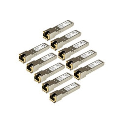StarTech.com 10 Pack of HPE J8177C Compatible SFP Module, 1000BASE-T, SFP to RJ45 Cat6 Cat5e, 1GE Gigabit Ethernet SFP, RJ-45 (Copper) 100m, HPE 1810, 1820, 2530, Mini GBIC Transceiver - Lifetime Warranty (J8177C10PKST) - Transceiver modul SFP (mini-GBIC) (odpovídá: HP J8177C) - 1GbE - 1000Base-T - RJ-45 SFP (mini-GBIC) - až 100 m (balení 10) - pro HPE 1810, 1910, 20p 10 100 1000, 2610, 3500, 6200; HPE Aruba 2530, 5406; HPE ProCurve 5304
