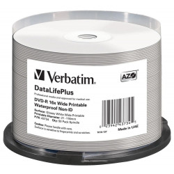 VERBATIM DVD-R 4,7GB 16x WIDE GLOSSY WATERPROOF printable NoID 50pack spindle