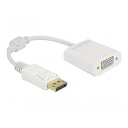 Delock - Video adaptér - DisplayPort (M) s jazýčkem do HD-15 (VGA) (F) šroubovací - DisplayPort 1.2 - 15 cm - pasivní, 1080p podpora 60 Hz - bílá