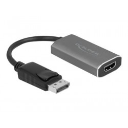 Delock - Video adaptér - DisplayPort s piny (male) zamykací do HDMI, USB-C (pouze napájení) se zdířkami (female) - 20 cm - šedá, černá - aktivní konvertor, podpora 8K60Hz (7680 x 4320)