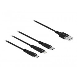 Delock - Kabel Lightning pouze pro napájení - USB s piny (male) do Micro USB typ B, Lightning, USB-C s piny (male) - 30 cm - černá