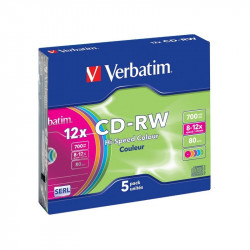 VERBATIM CD-RW80 700MB 12x COLOR slim 5pack