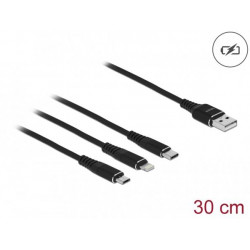 Delock Nabíjecí kabel USB 3 v 1 pro Lightning™ Micro USB USB Type-C™, 30 cm černá