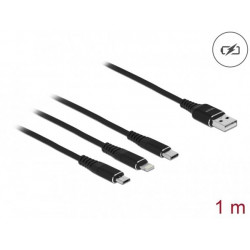 Delock Nabíjecí kabel USB 3 v 1 pro Lightning™ Micro USB USB Type-C™, 1 m černá