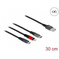 Delock Nabíjecí kabel USB 3 v 1 pro Lightning™ Micro USB USB Type-C™, 30 cm