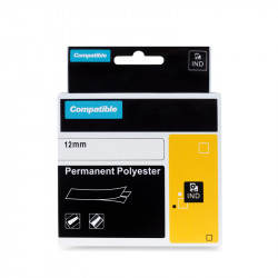PRINTLINE kompatibilní páska s DYMO 18483, 12mm, 5.5m, černý tisk bílý podklad, RHINO, polyesterová