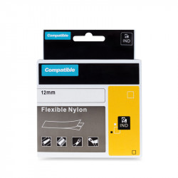 PRINTLINE kompatibilní páska s DYMO 18488, 12mm, 3.5m, černý tisk bílý podklad, RHINO, nylonová, flexibilní