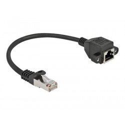 Delock - Síťový prodlužovací kabel - RJ-45 (M) do RJ-45 (F) šroubovací - 25 cm - S FTP - CAT 6a - bootovaný, neobsahuje halogen, provedení bez hrbolků - černá