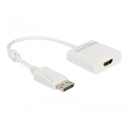 Delock - Video adaptér - DisplayPort s piny (male) s jazýčkem do HDMI se zdířkami (female) - 20 cm - bílá - aktivní, podpora 4K30Hz