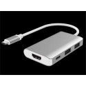 PremiumCord Převodník USB3.1 typ C na HDMI + 2xUSB3.0 + PD charge, Aluminium pouzdro
