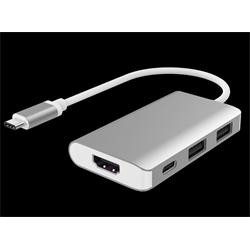 PremiumCord Převodník USB3.1 typ C na HDMI + 2xUSB3.0 + PD charge, Aluminium pouzdro