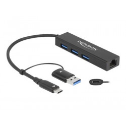 Delock - Rozbočovač - 3 x USB 3.2 Gen 1 + 1 x 10 100 1000 + 1 x USB-C 3.2 Gen 1 - desktop