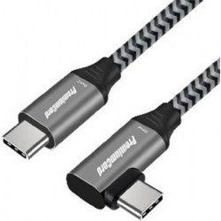 PremiumCord USB-C zahnutý kabel ( USB 3.2 GEN 2, 3A, 60W, 20Gbit s ) 2m hliníkové krytky konektorů, bavlněný oplet