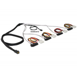 Delock Kabel Mini SAS HD SFF-8643  4 x SAS SFF-8482 + napájení + Sideband 0,5 m