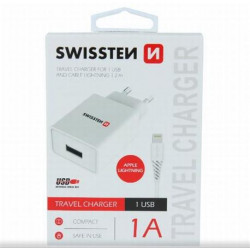 SWISSTEN SÍŤOVÝ ADAPTÉR SMART IC 1x USB 1A POWER + DATOVÝ KABEL USB LIGHTNING 1,2 M ČERNÝ