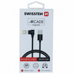 SWISSTEN MAGNETICKÝ TEXTILNÍ DATOVÝ KABEL ARCADE USB MICRO USB 1,2 M ČERNÝ