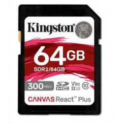 Kingston paměťová karta 64GB Canvas React Plus SDXC UHS-II 300R 260W U3 V90 for Full HD 4K 8K