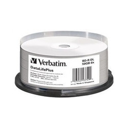 VERBATIM BD-R(25-pack)Blu-Ray spindle DL+ 6x 50GB WIDE PRINTABLE NO ID SURFACE HARD COAT