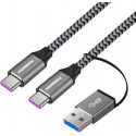 PremiumCord USB-C kabel ( USB 3.2 GEN 2, 5A, 100W, 20Gbit s ) bavlněný oplet, 2m