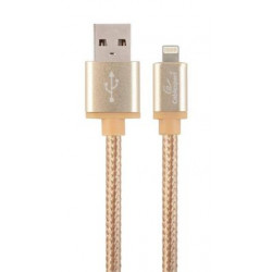 Gembird nabíjecí kabel Lightning 8-pin (M) na USB 2.0 (M), prémiový, opletený, metal konektory, 1.8 m, zlatý