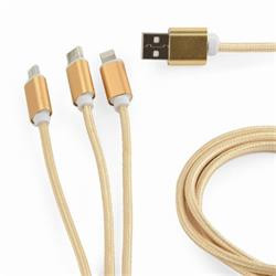 Gembird nabíjecí kabel 3v1 splitter, Lightning (M) microUSB (M) USB-C (M) na USB 2.0 (M), 1 m, zlatý